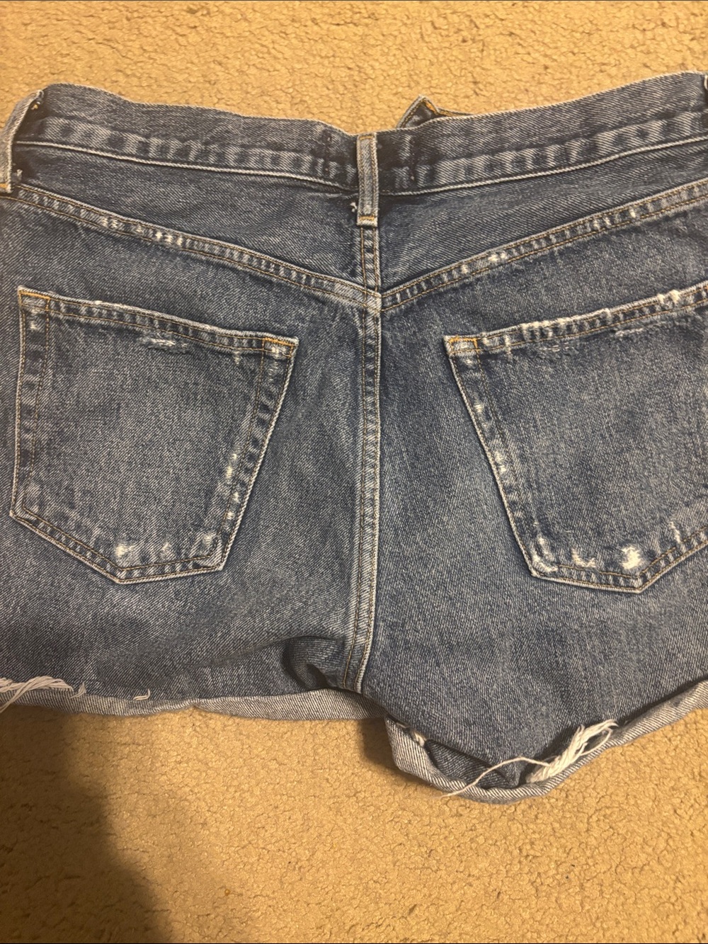 Agolde Frayed High-Rise Dark Indigo Denim Shorts - Picture 4 of 4